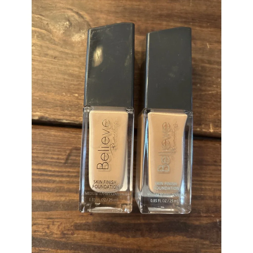 (2) Believe Beauty Skin Finish Foundation Porcelain, 0.85oz Medium-Full Coverage